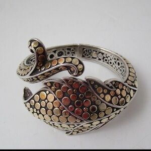John Hardy Sterling Silver & 18K Gold Dot Leaf & Vine Cuff Bracelet